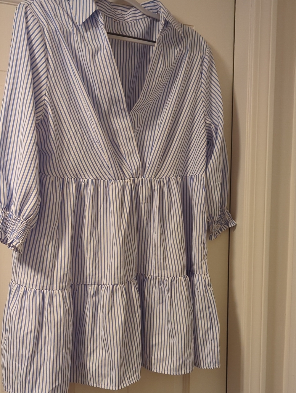 Blue and White Striped Tiered Tunic Dress